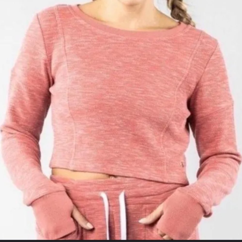 Buffbunny Goal Digger Pink Crop Thumbholes Activewear Performance Sweatshirt-S
